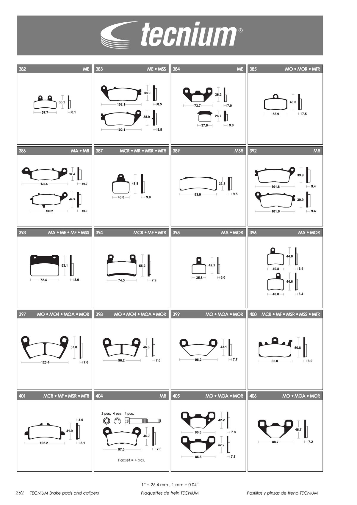 Catalogue TECNIUM Plaquettes de frein 2024, page 00264