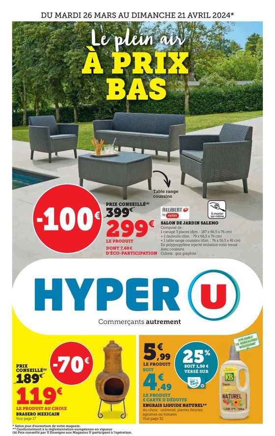 Catalogue Hyper U à Servon (Seine et Marne) | Le plein air à prix bas | 26/03/2024 - 21/04/2024