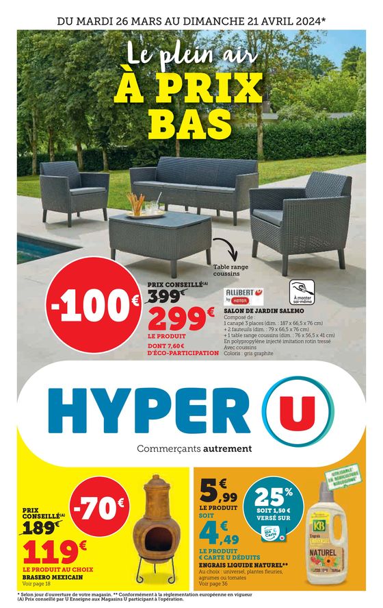Catalogue Hyper U à Les Herbiers | Le plein air à prix bas | 26/03/2024 - 21/04/2024