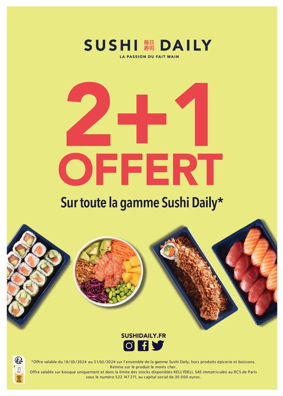 2 + 1 OFFERT Sur toute la gamme Sushi Daily
