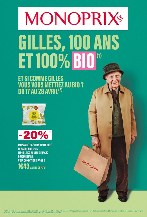 Catalogue Monoprix à Vannes | Gilles, 100 ans et 100% bio | 17/04/2024 - 28/04/2024