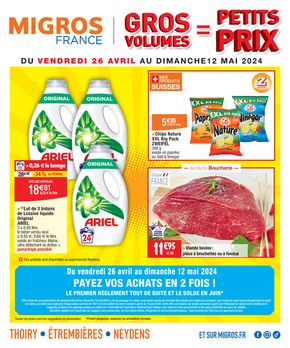 Catalogue Migros France à Bellegarde-sur-Valserine | Gros volumnes = Petits prix | 26/04/2024 - 12/05/2024