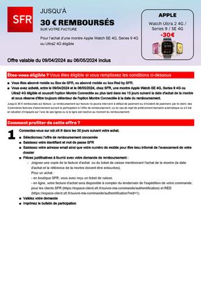 Catalogue SFR à Villeurbanne | Pour l’achat d’une montre Apple Watch SE 4G, Series 9 4G ou Ultra2 4G éligible | 18/04/2024 - 06/05/2024