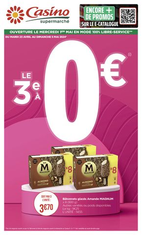 Promos de Supermarchés à Carhaix-Plouguer | Le 3e A 0€ sur Casino Supermarchés | 22/04/2024 - 05/05/2024