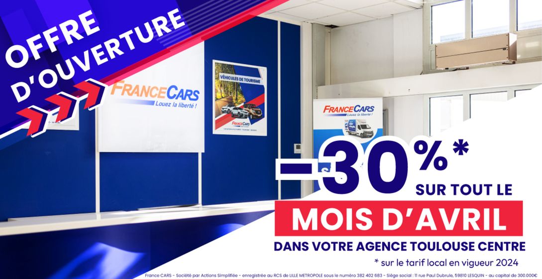 Catalogue France Cars à Nice | -30% sur toutes le mois d'Avril | 19/04/2024 - 18/05/2024