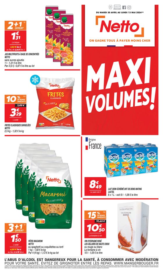 Catalogue Netto à Mennecy | MAXI VOLUMES ! | 30/04/2024 - 13/05/2024