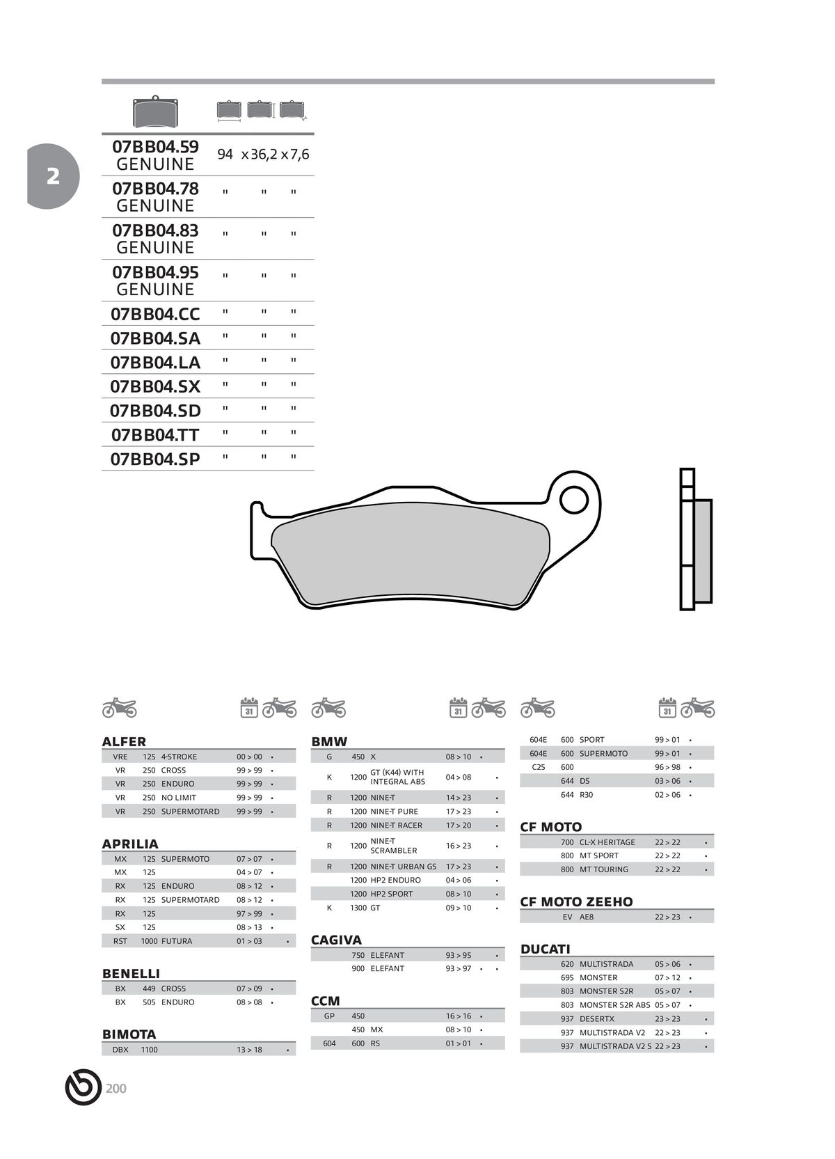 Catalogue BREMBO 2024 - Plaquettes de frein, page 00202