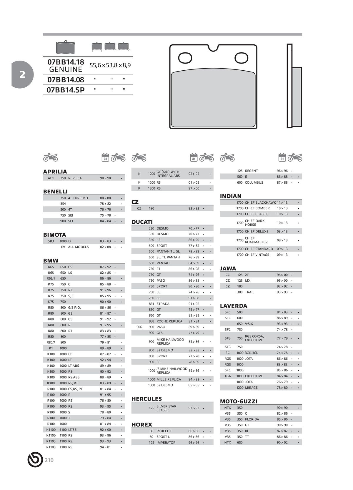 Catalogue BREMBO 2024 - Plaquettes de frein, page 00212