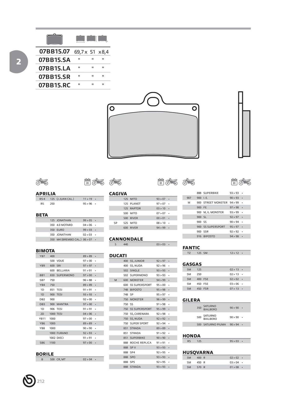 Catalogue BREMBO 2024 - Plaquettes de frein, page 00214