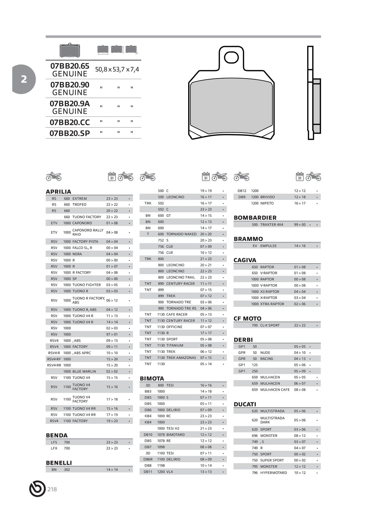 Catalogue BREMBO 2024 - Plaquettes de frein, page 00220