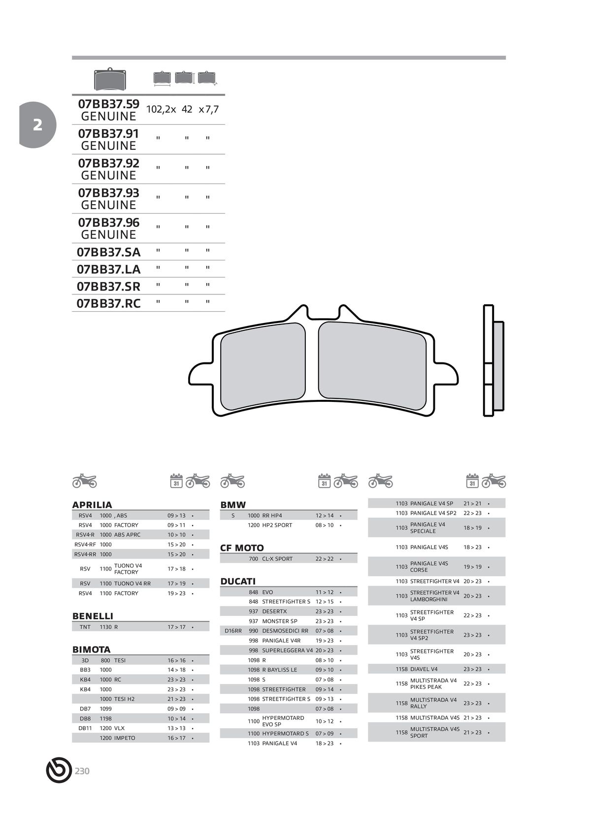 Catalogue BREMBO 2024 - Plaquettes de frein, page 00232