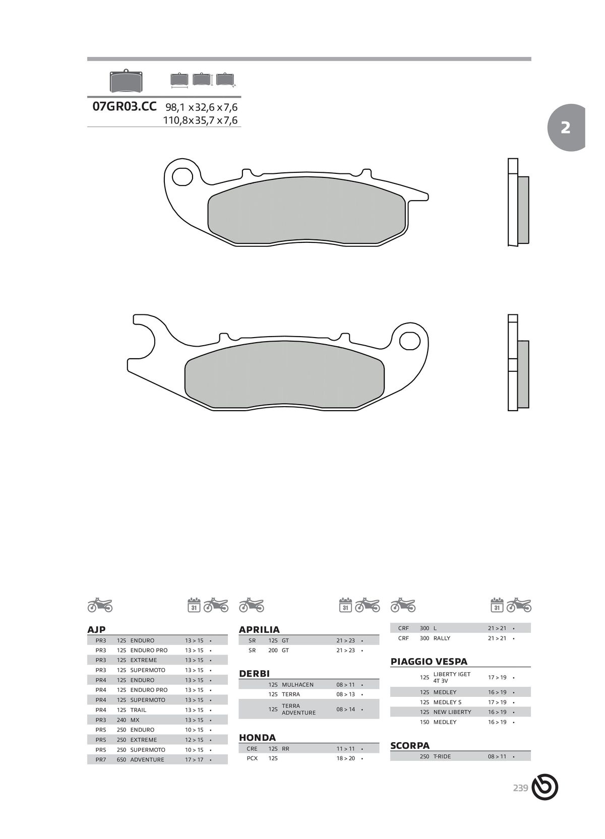 Catalogue BREMBO 2024 - Plaquettes de frein, page 00241