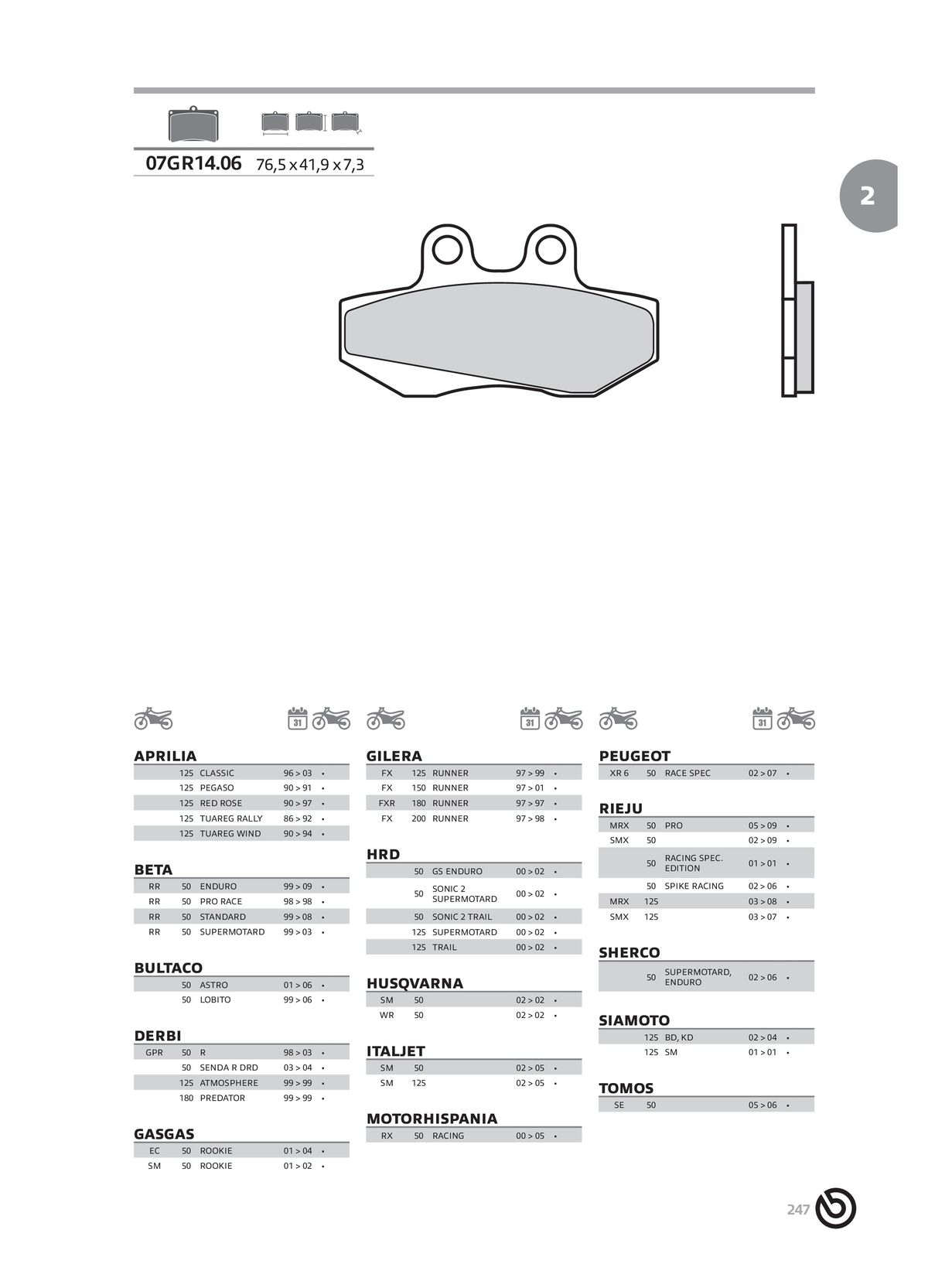 Catalogue BREMBO 2024 - Plaquettes de frein, page 00249