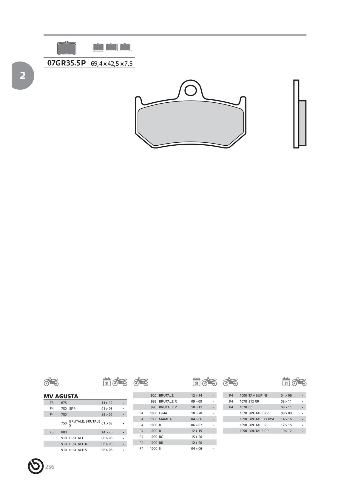 Catalogue BREMBO 2024 - Plaquettes de frein, page 00258