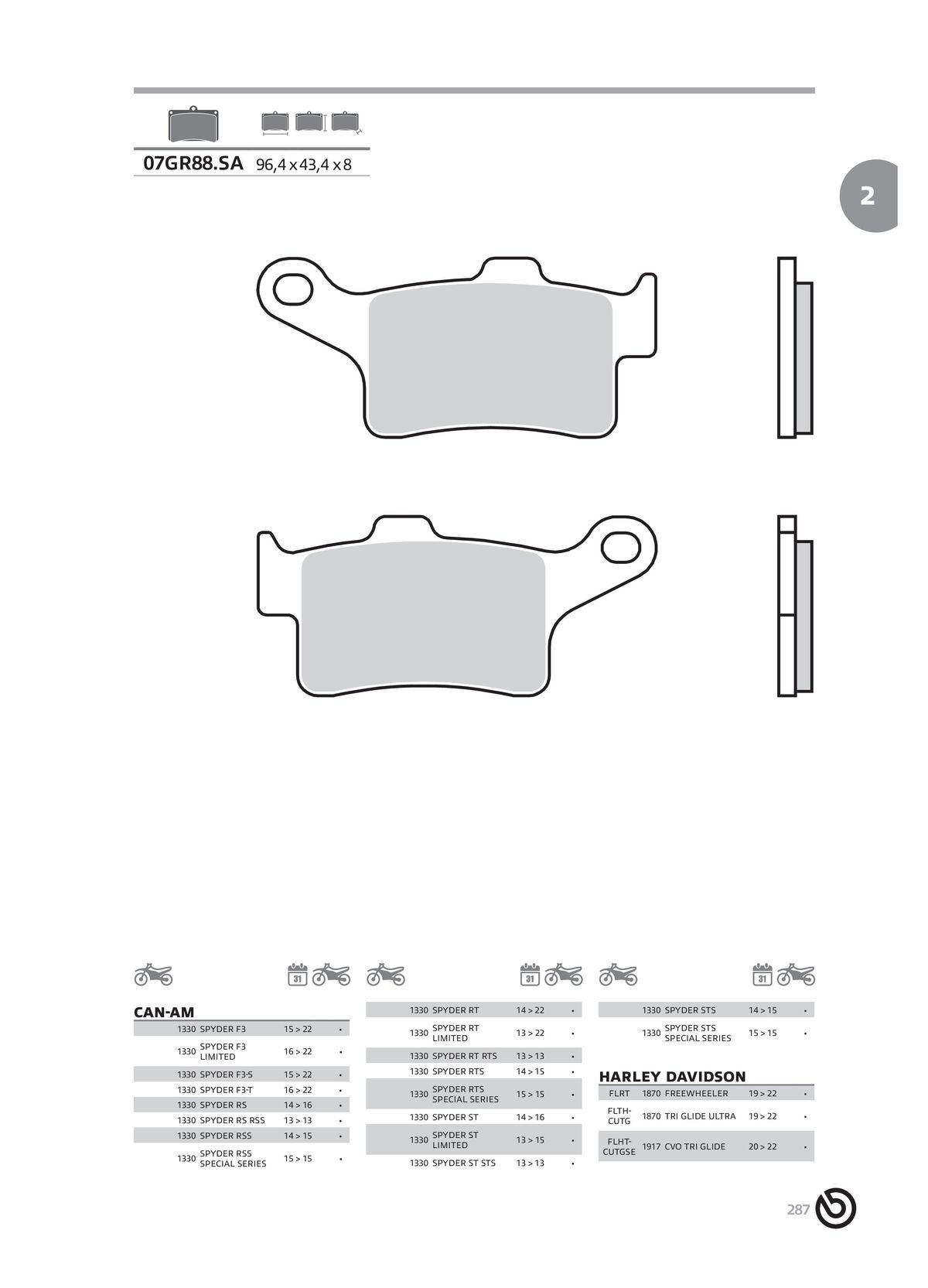 Catalogue BREMBO 2024 - Plaquettes de frein, page 00289