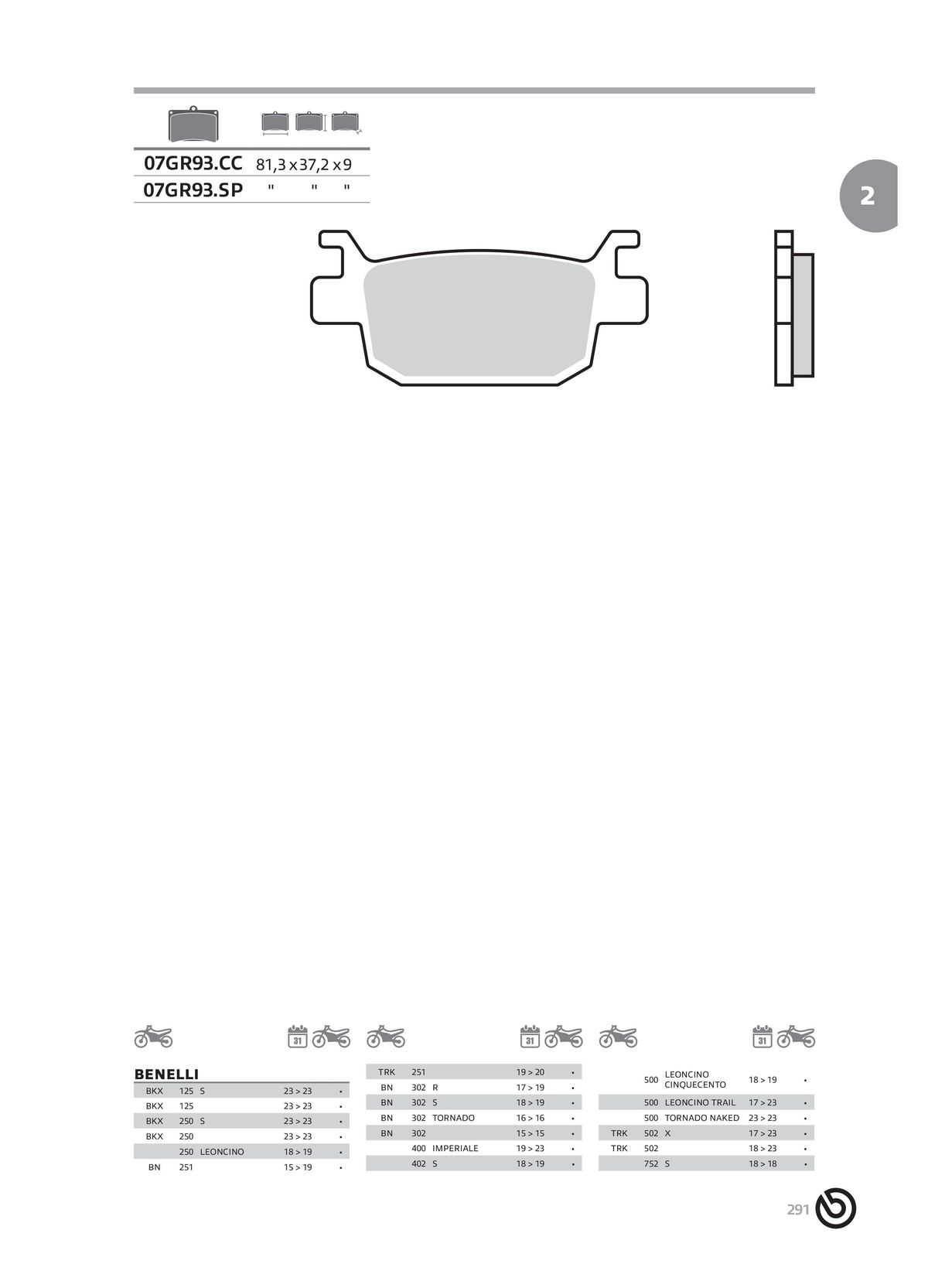 Catalogue BREMBO 2024 - Plaquettes de frein, page 00293