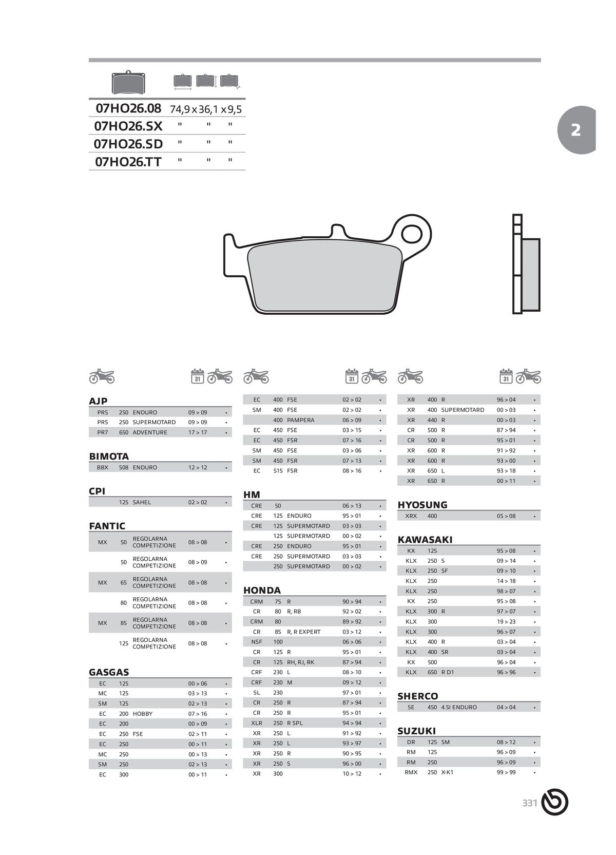 Catalogue BREMBO 2024 - Plaquettes de frein, page 00333