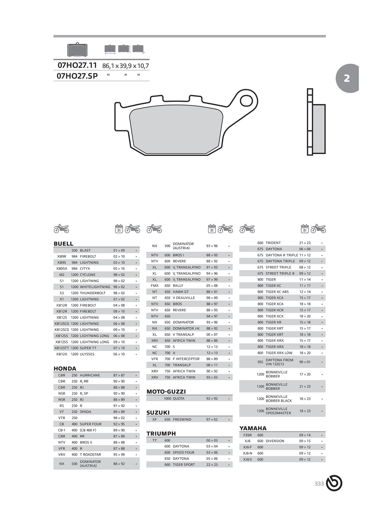 Catalogue BREMBO 2024 - Plaquettes de frein, page 00335