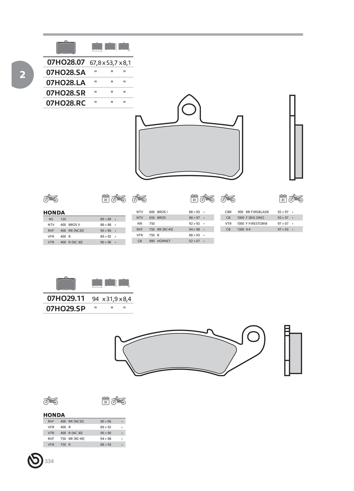 Catalogue BREMBO 2024 - Plaquettes de frein, page 00336