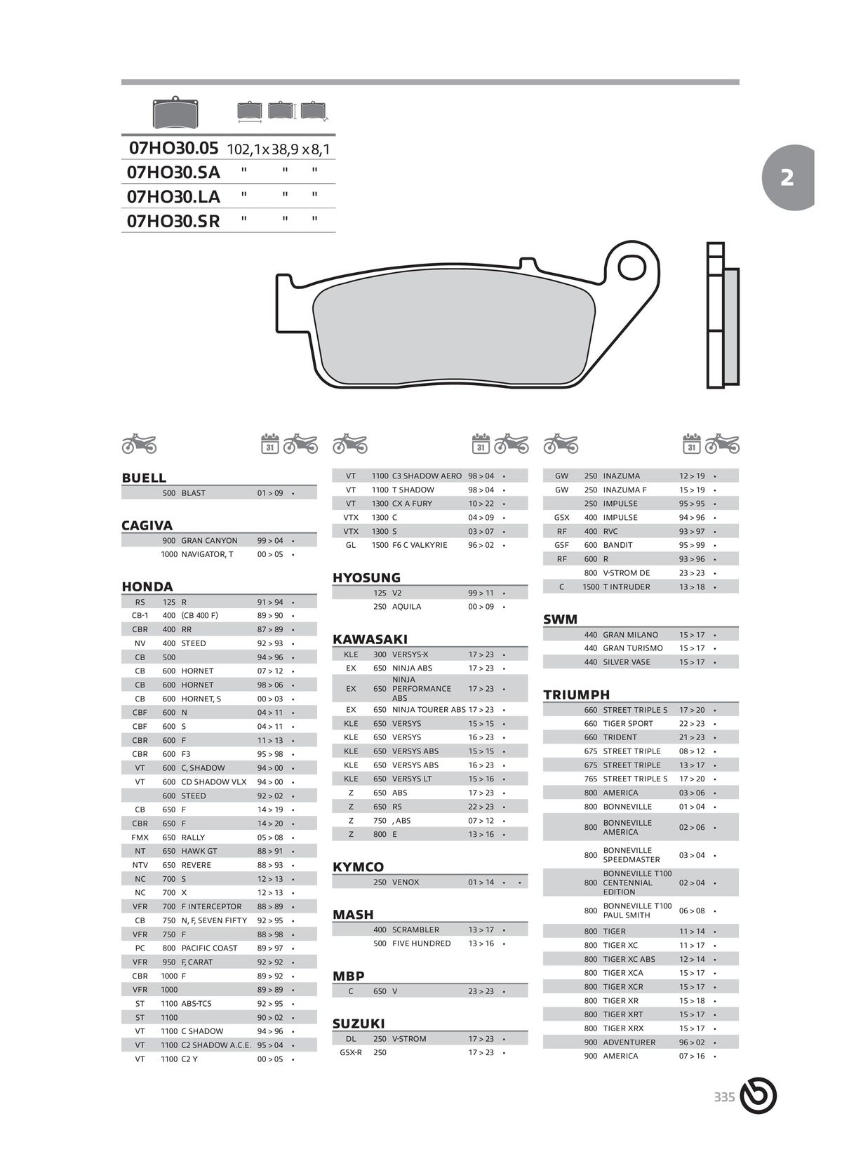 Catalogue BREMBO 2024 - Plaquettes de frein, page 00337