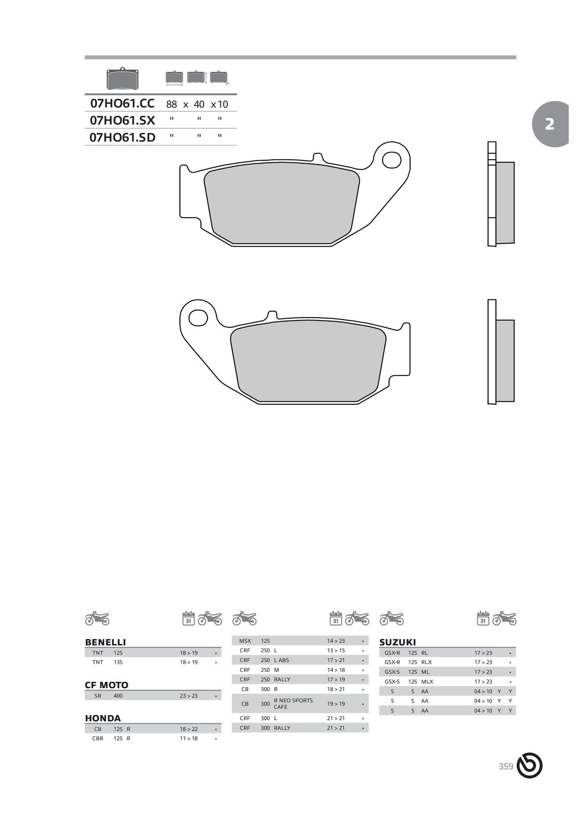 Catalogue BREMBO 2024 - Plaquettes de frein, page 00361