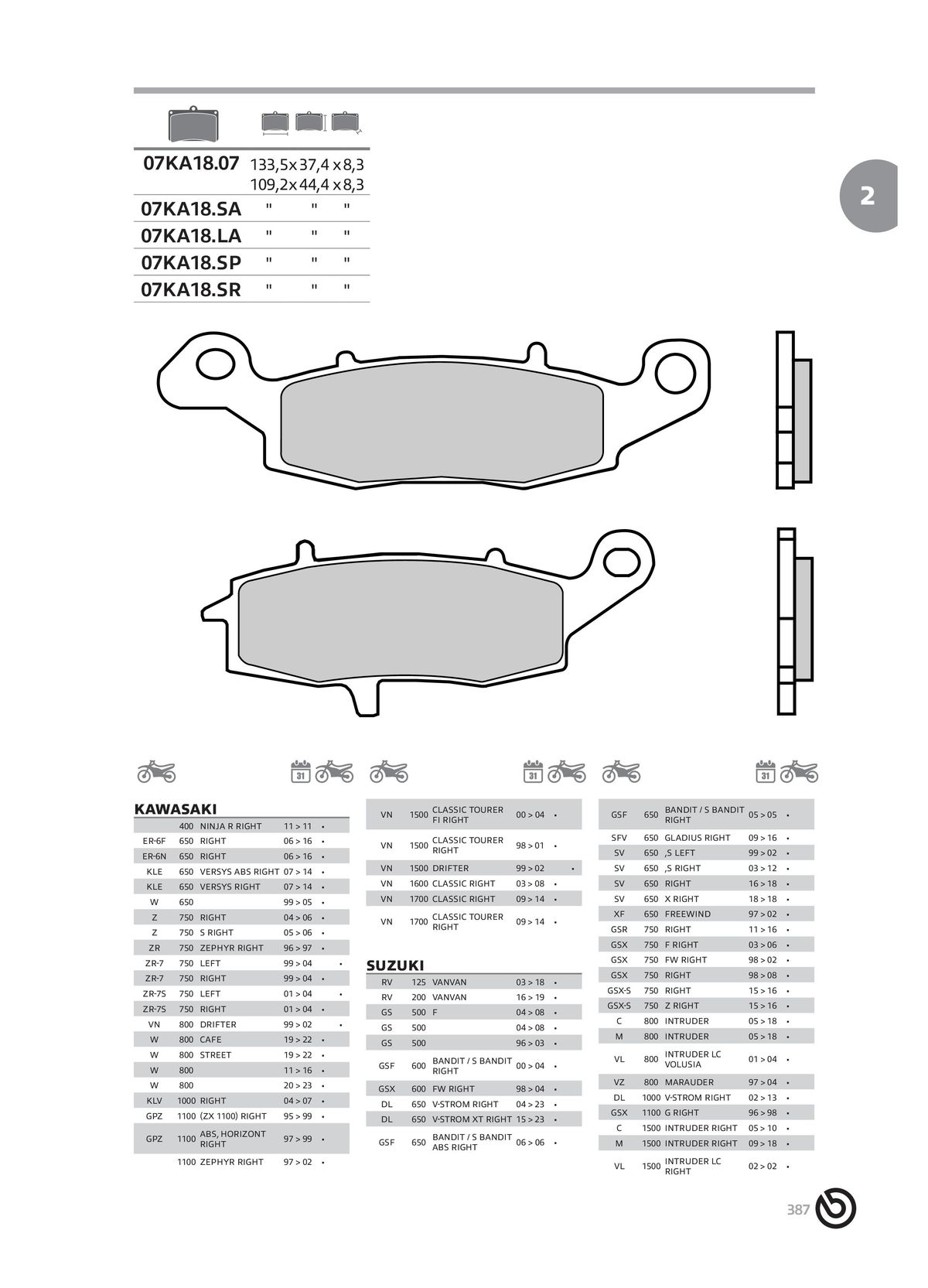 Catalogue BREMBO 2024 - Plaquettes de frein, page 00389