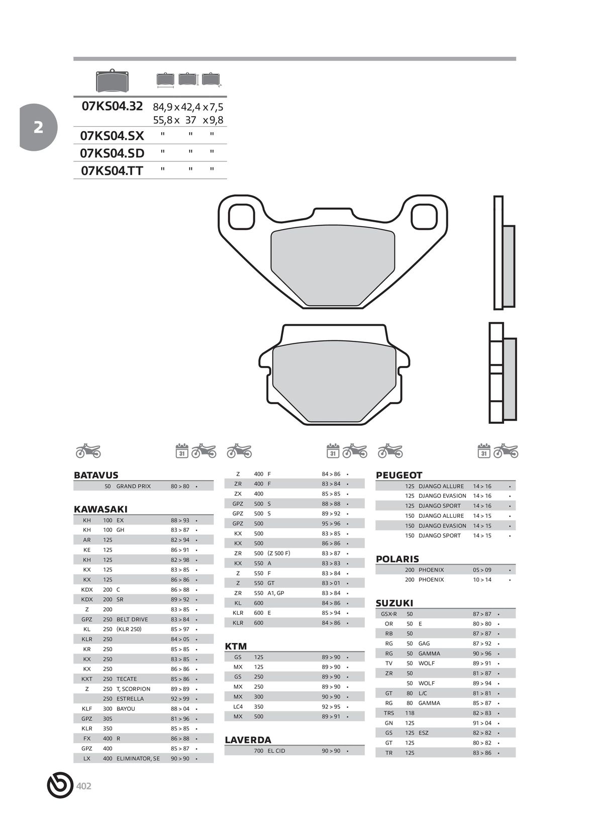 Catalogue BREMBO 2024 - Plaquettes de frein, page 00404