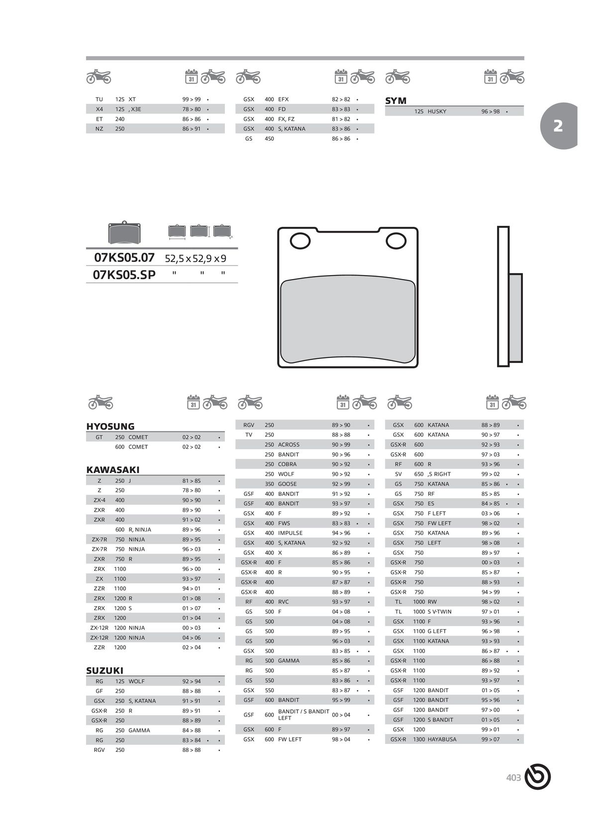 Catalogue BREMBO 2024 - Plaquettes de frein, page 00405