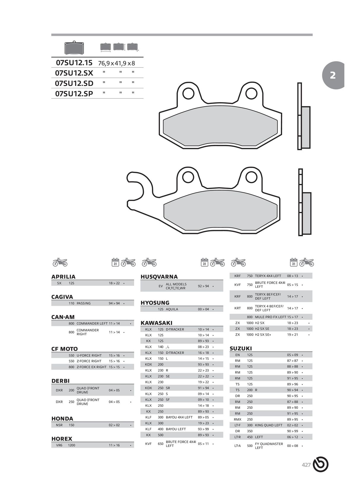 Catalogue BREMBO 2024 - Plaquettes de frein, page 00429