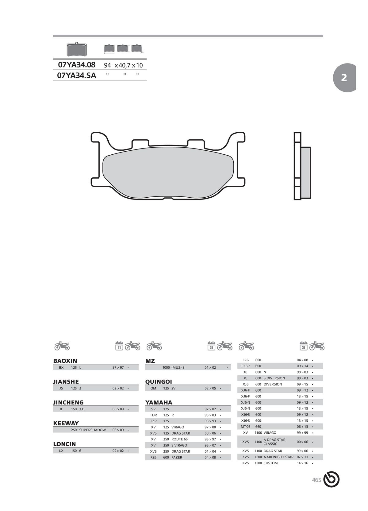 Catalogue BREMBO 2024 - Plaquettes de frein, page 00467