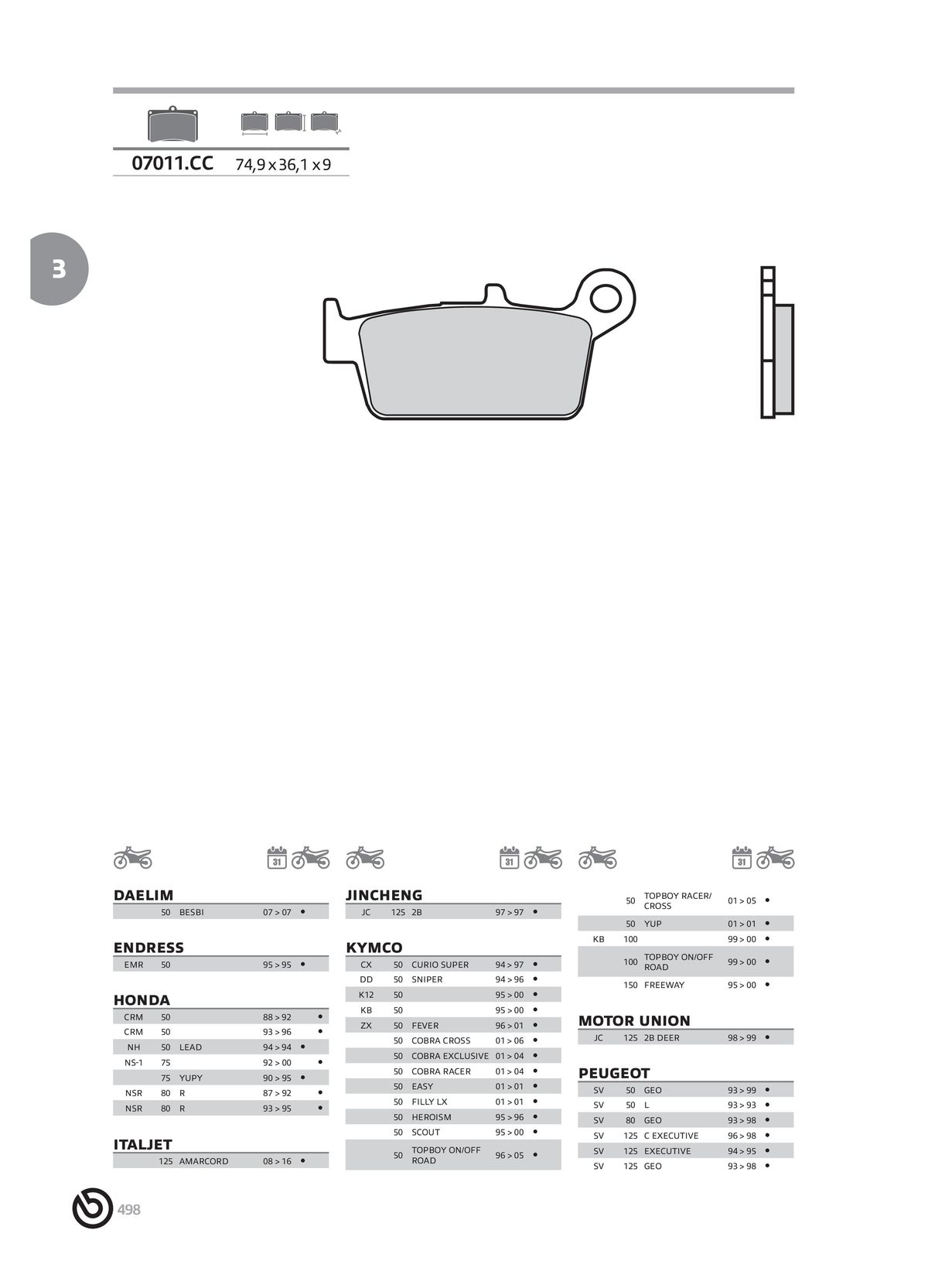 Catalogue BREMBO 2024 - Plaquettes de frein, page 00500