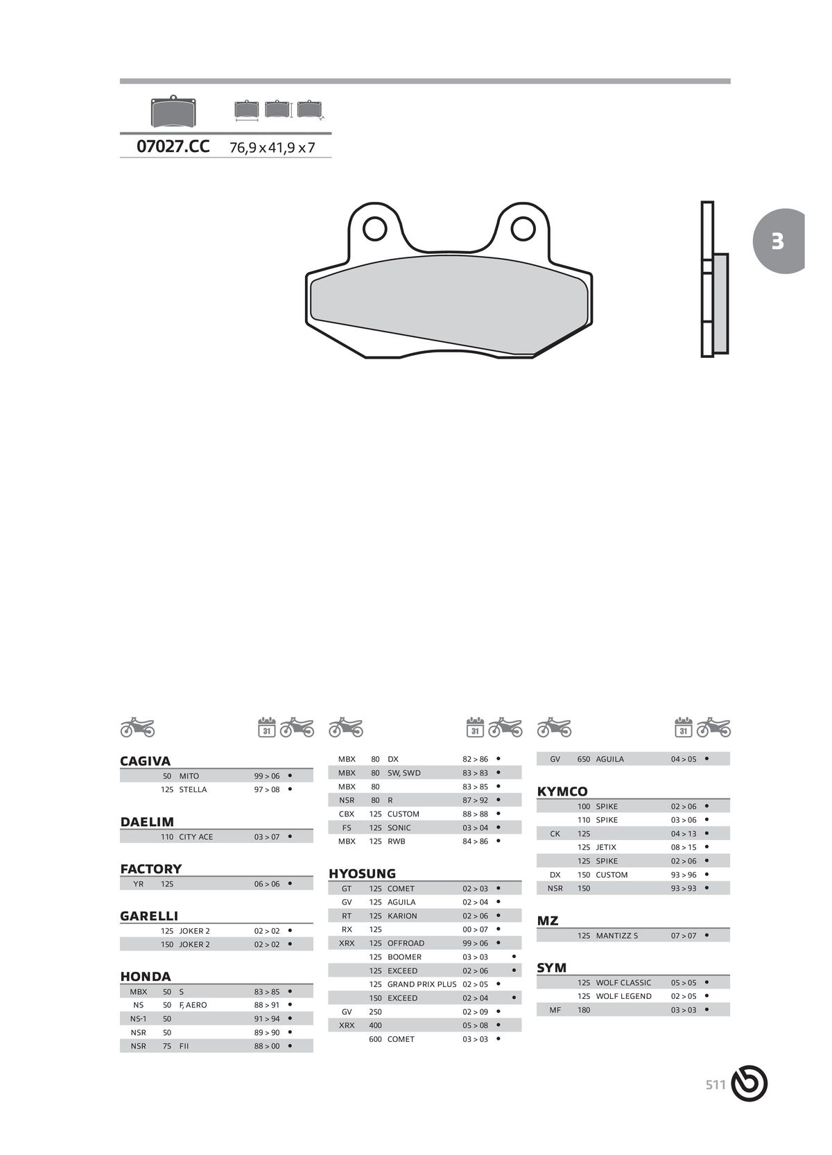 Catalogue BREMBO 2024 - Plaquettes de frein, page 00513