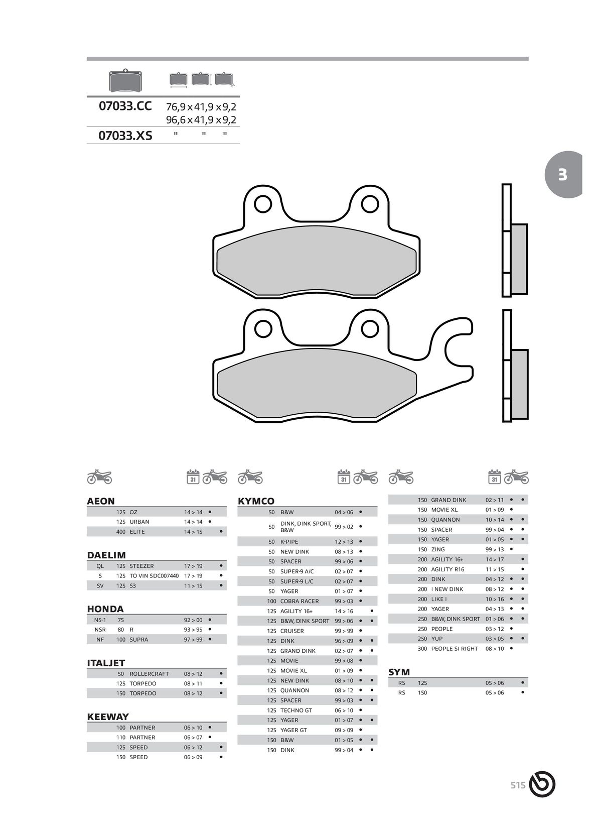 Catalogue BREMBO 2024 - Plaquettes de frein, page 00517