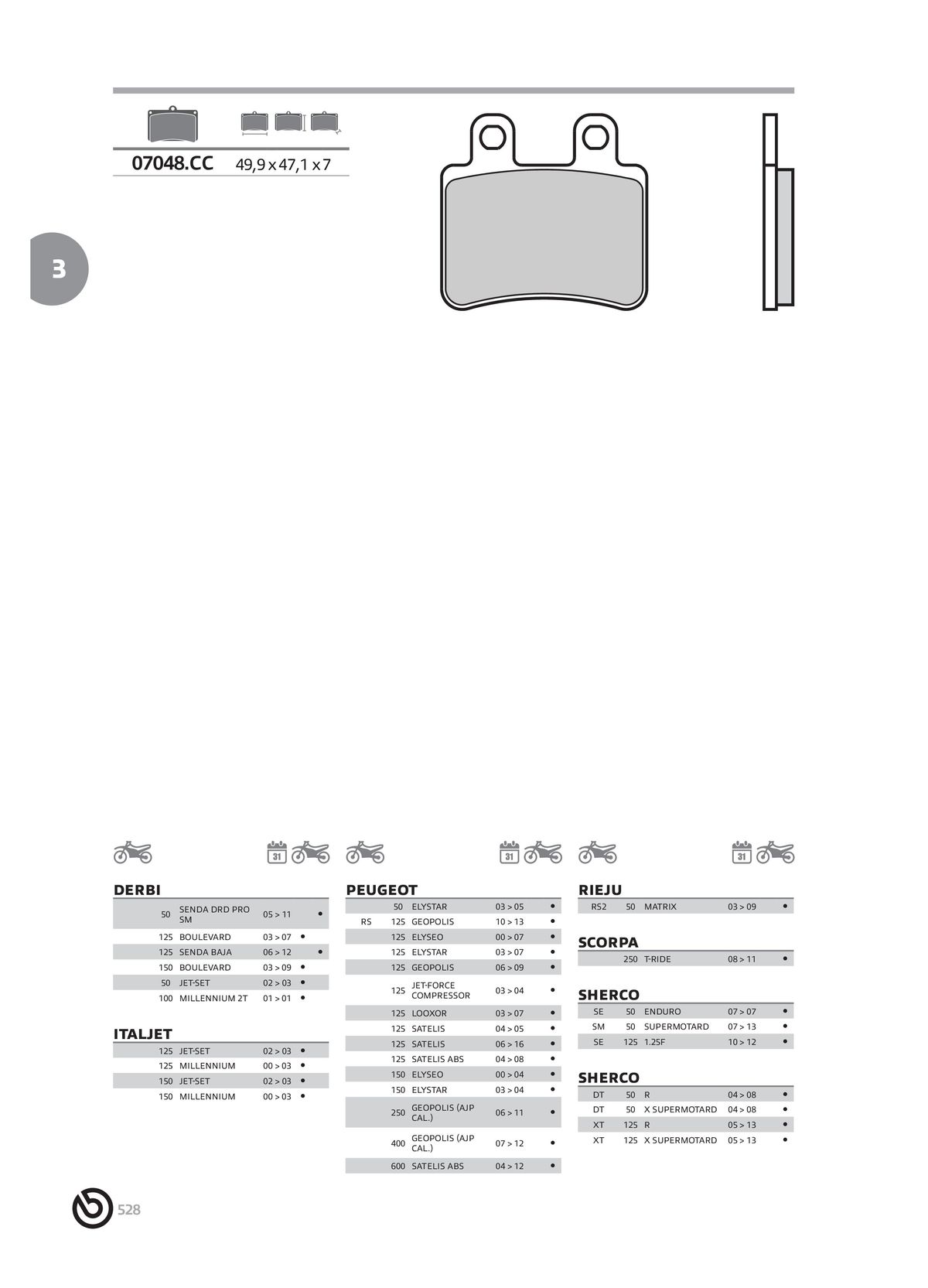 Catalogue BREMBO 2024 - Plaquettes de frein, page 00530