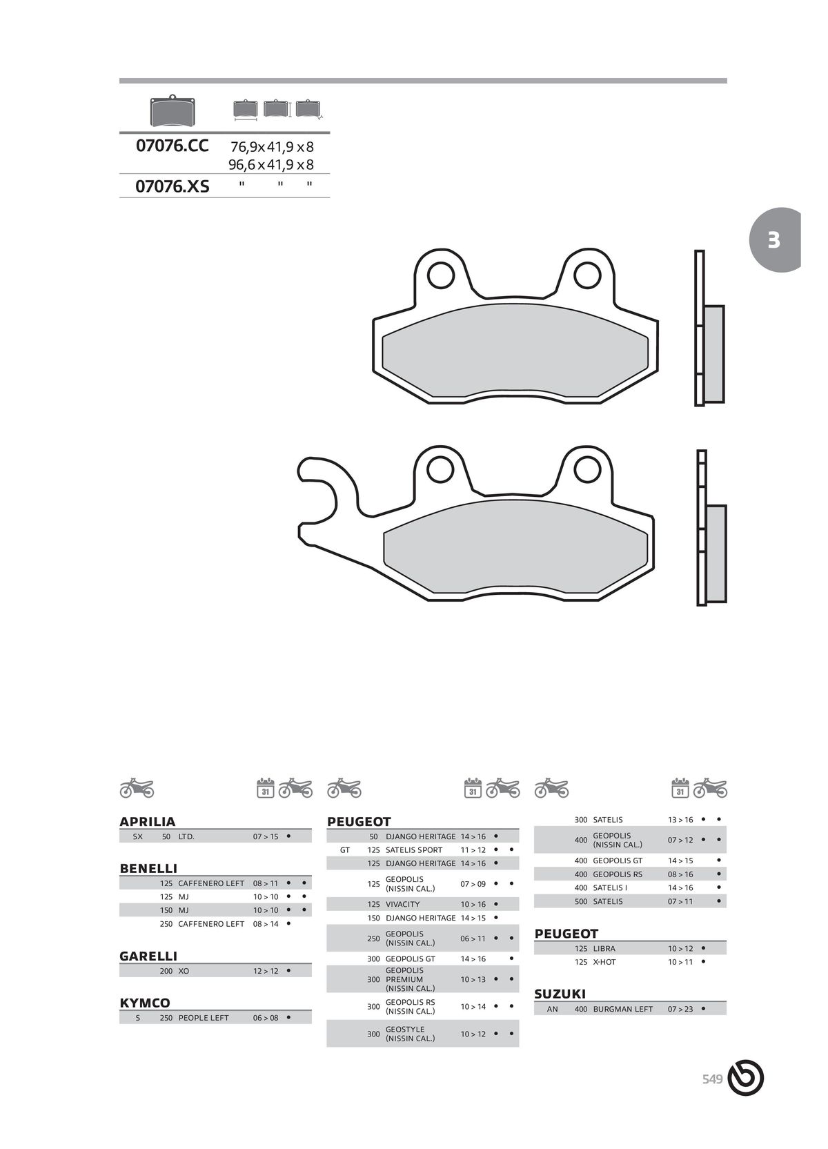 Catalogue BREMBO 2024 - Plaquettes de frein, page 00551