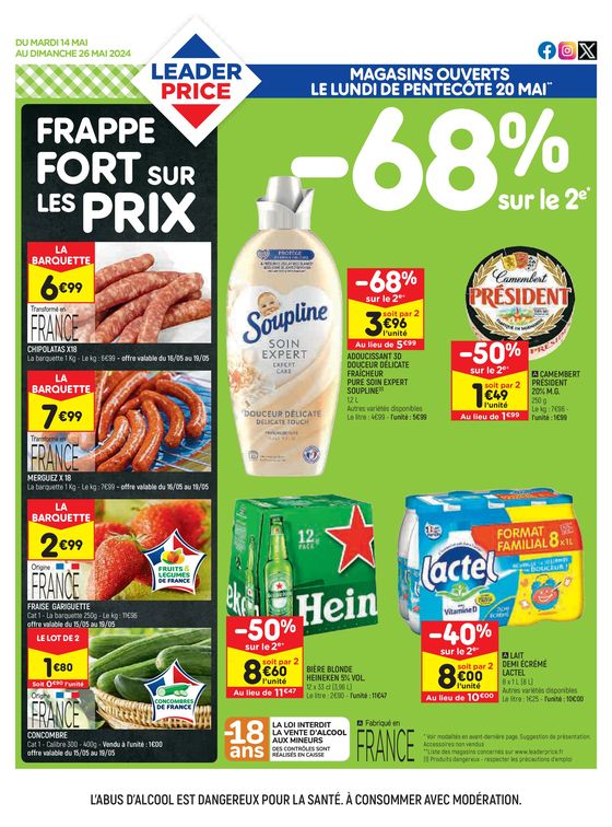 Catalogue Leader Price à Lisieux | FRAPPE FORT SUR LES PRIX | 14/05/2024 - 26/05/2024
