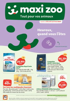 Promos de Jardineries et Animaleries à Châtillon-sur-Chalaronne | Maxi Zoo Tout pour vous animaux sur Maxi Zoo | 30/04/2024 - 08/05/2024