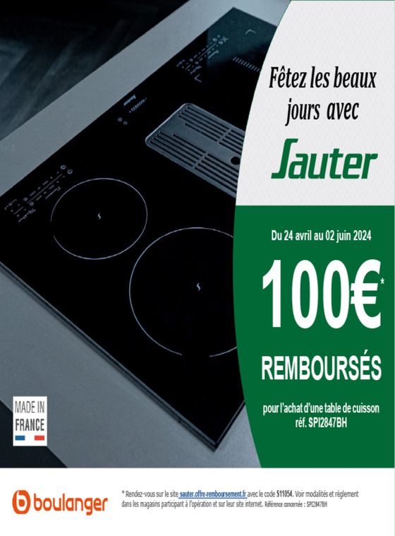 OFFRE SAUTER: 100€ REMBOURSÉS !