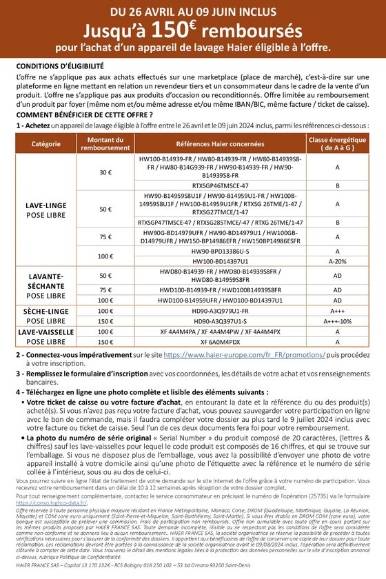 Catalogue Boulanger à Valence | OFFRE HAIER : JUSQU'À 150€ REMBOURSÉS ! | 26/04/2024 - 09/06/2024