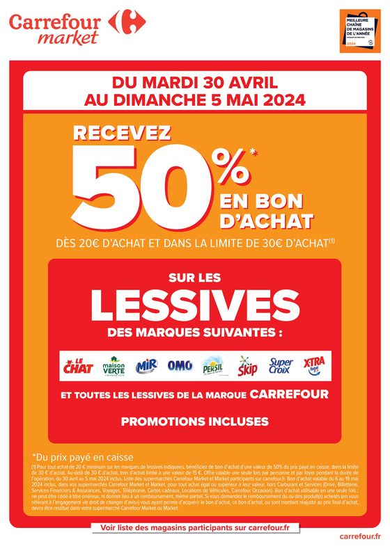 Catalogue Carrefour Market à Vélizy-Villacoublay | Opération bon d'achat | 02/05/2024 - 05/05/2024