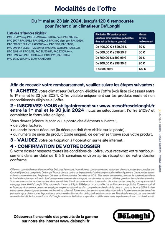 Catalogue Boulanger à Valréas | OFFRE DE'LONGHI: JUSQ'À 120€ REMBOURSÉS ! | 02/05/2024 - 23/06/2024