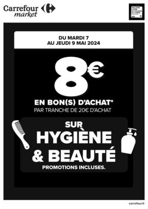 Promos de Supermarchés à Malestroit | 8€ en bon d'achat sur hygiène&beauté sur Carrefour City | 07/05/2024 - 09/05/2024