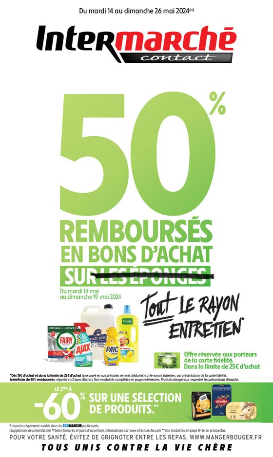 Catalogue Intermarché à Port-Sainte-Foy-et-Ponchapt (Dordogne) | 50% Rembourses en bons d'achat | 14/05/2024 - 26/05/2024