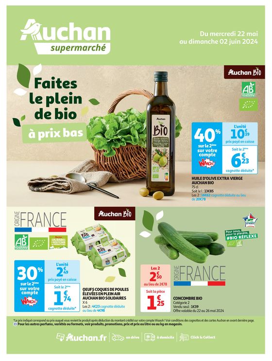 Catalogue Auchan Supermarché à Courbevoie | Sélection de produits bio à prix bas ! | 22/05/2024 - 02/06/2024
