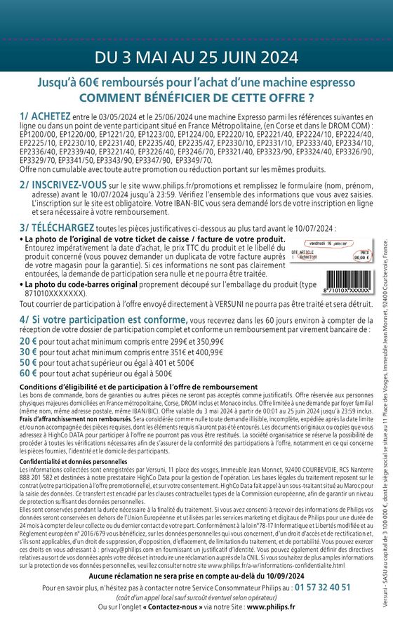 Catalogue Boulanger à Paris | OFFRE PHILIPS: JUSQU’À 60€ REMBOURSÉS POUR L’ACHAT D’UNE MACHINE ESPRESSO ! | 07/05/2024 - 25/06/2024