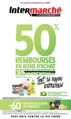 Promos de Supermarchés à Ribérac | 50% REMBOURSÉS EN BONS D'ACHAT sur Intermarché Contact | 14/05/2024 - 26/05/2024