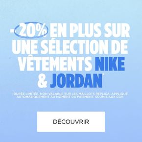 Promos de Sport à Bordeaux | -20% en plus sur une sélection de vêtements NIKE & JORDAN sur JD Sports | 10/05/2024 - 31/05/2024