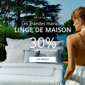 Promos de Meubles et Décoration à Chambéry | Les grandes marques linge de maison 30 % de remise minimum sur Yves Delorme | 14/05/2024 - 31/05/2024