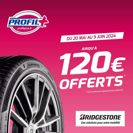 Jusqu'à 120€ offerts sur vos pneus Bridgestone !