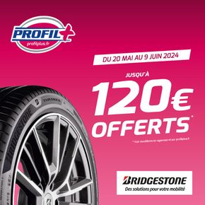 Promos de Sport à Château-Gontier | Jusqu'à 120€ offerts sur vos pneus Bridgestone ! sur Profil Plus | 20/05/2024 - 09/06/2024